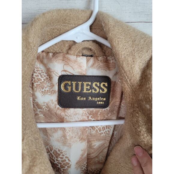 GUESS WOOL BLEND DOUBLE BREASTED CAMEL TAN PEA COAT, SZ SMALL - Picture 7 of 14